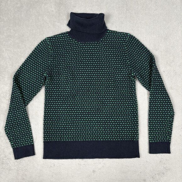 J.Crew Turtle Neck Sweater Women's Small Pullover Chunky Knit Navy Green J Crew - Picture 1 of 9